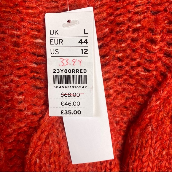 Topshop Women Eyelash Loose Knit Sweater 12 Red Petal Pointelle Wool Blend Cozy - Picture 6 of 9